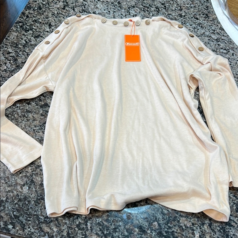 NWT Cream Button-Shoulder Top